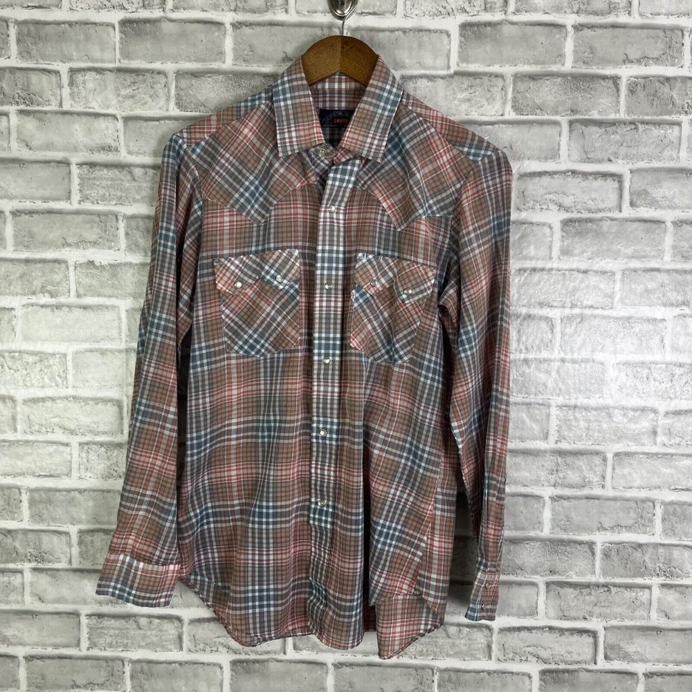Levi's Men's Plaid Button-Down Shirt in Blue and Brown - Picture 3 of 8